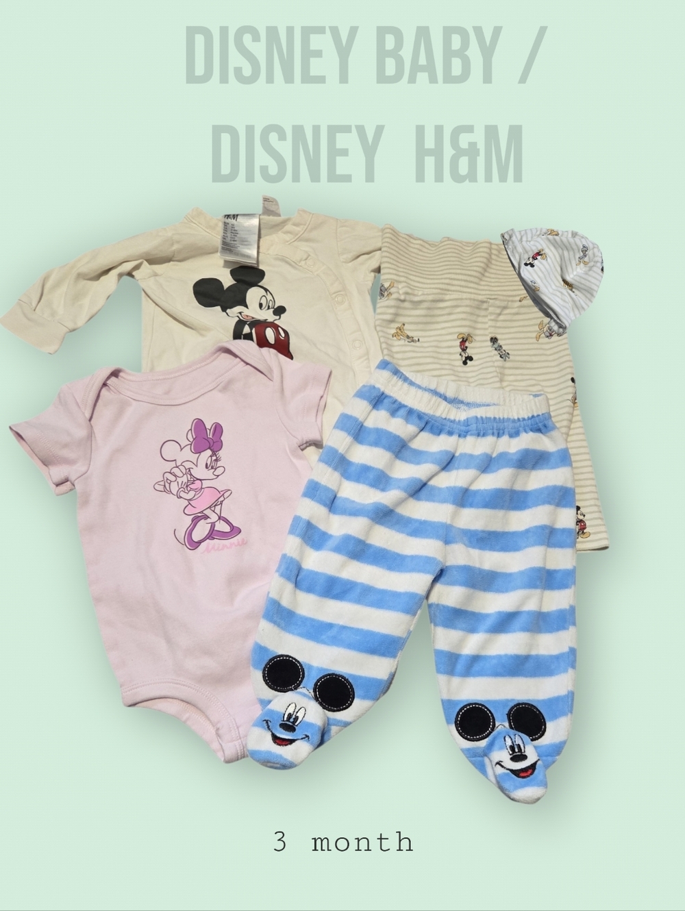 3 Month Disney Baby 5 Pc Infant Mickey & Minnie - Pink, Cream, Blue H&M Disney